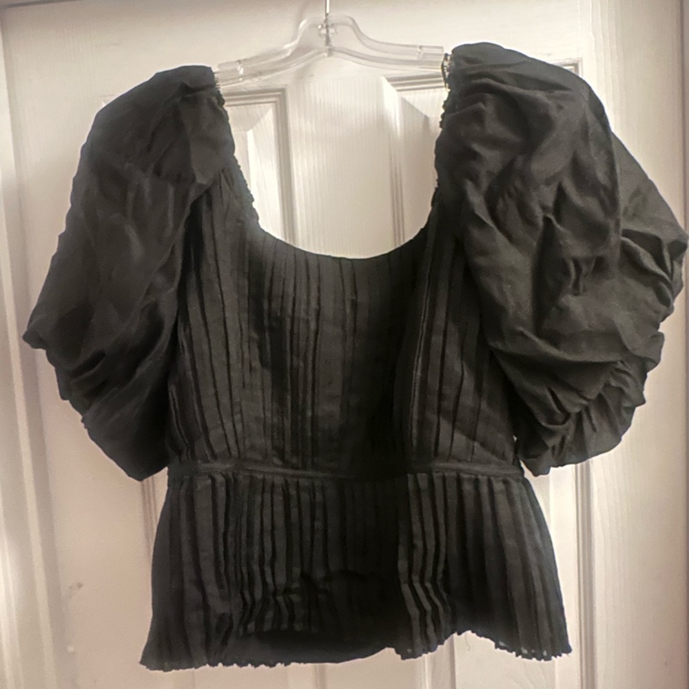 Banana Republic Black Puff Sleeve Blouse with Bib Collar